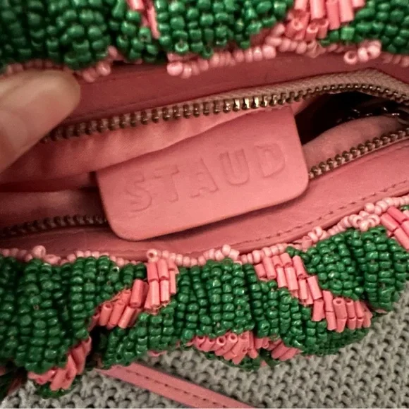 STAUD Beaded Bean Emerald Quartz Acid Swirl Clutch Mini Bag - Picture 5 of 16